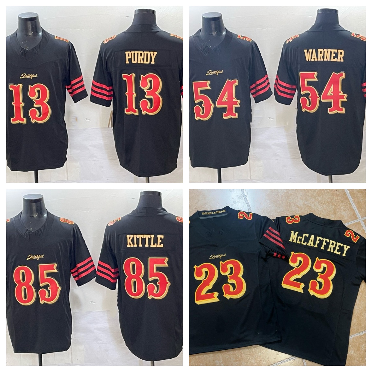 McCaffrey 23 Brock Purdy 13 Kittle 85 Bosa 97 Fred Warner 54 Rivalries Jersey Football Jerseys Faithful The Bay Team Black Color Stitched Men's Size S-XXXL