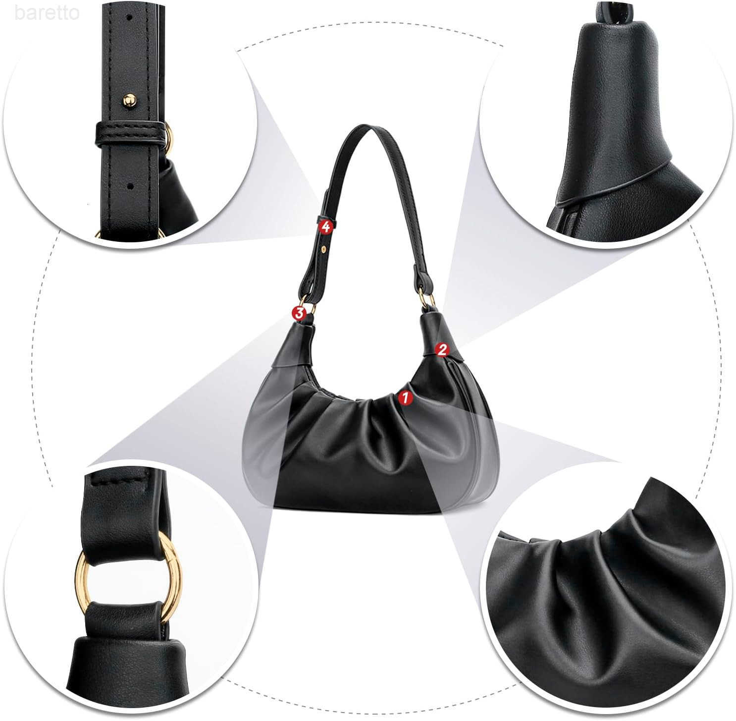 Shoulder Bag Crescent Handbag Ruched Purse Underarm Bag Mini Hobo for WomenDetachable Gold Chain Crossbody Bag M250904