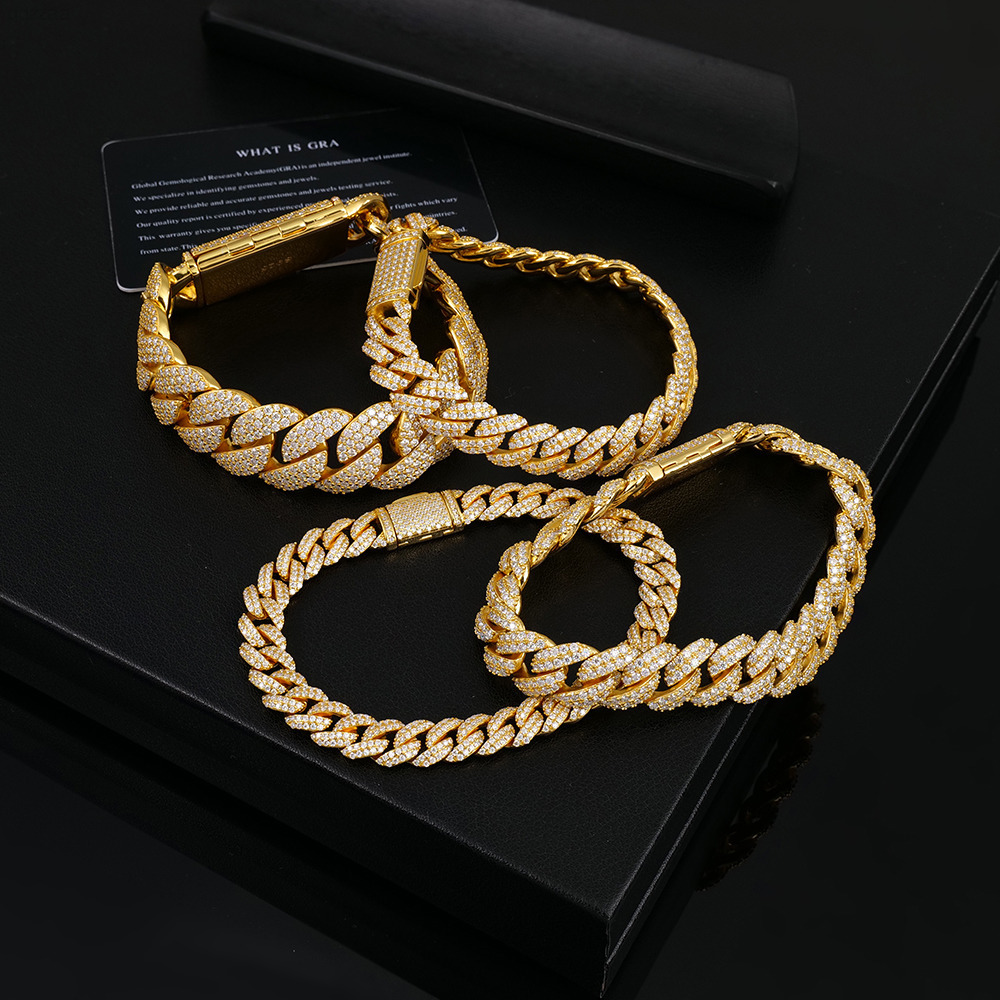 Wholesale 925 Sterling Silver Hip Hop Jewelry Moissanite Diamond Cuban Link Bracelet for Men with GRA Certificate