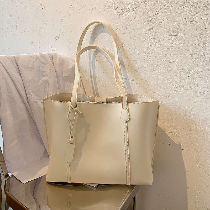 DHEssentials 2025 Spring Korean Style Large Capacity Soft Tote Bag Cross Border Trend Casual Versatile Single Shoulder Handbag White Black Khaki Light