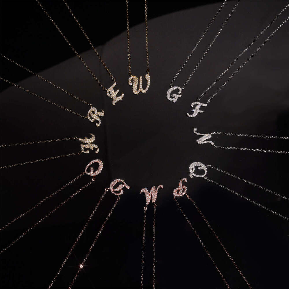 Iced Out Pendant Hip Hop Jewelry Sier Initial VVS Moissanite Letter A-Z Chain Necklace for Men and Women