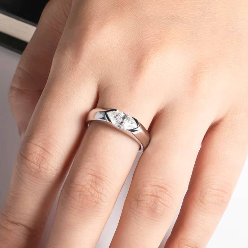 S925 Silver 1ct MarquiseShaped Moissanite Ring Simple Cool Luxury HighEnd for Couples