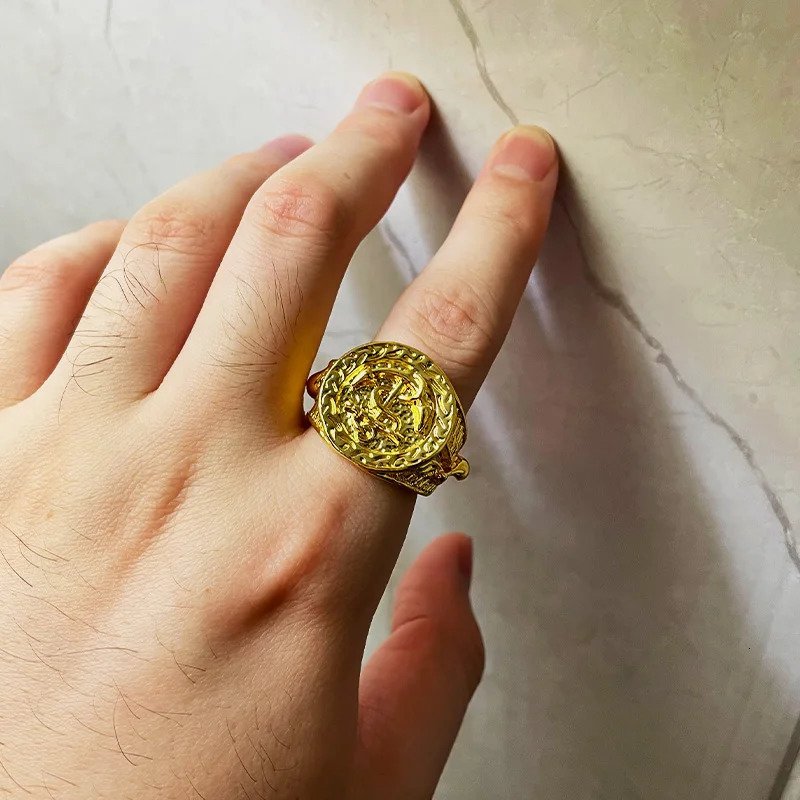 Retro Anchor Navy Marine Large Ring For Men Gold Color Punk Gothic Rock Hiphop Ring Pirate Biker Accessories Jewelry Man Gift 250903