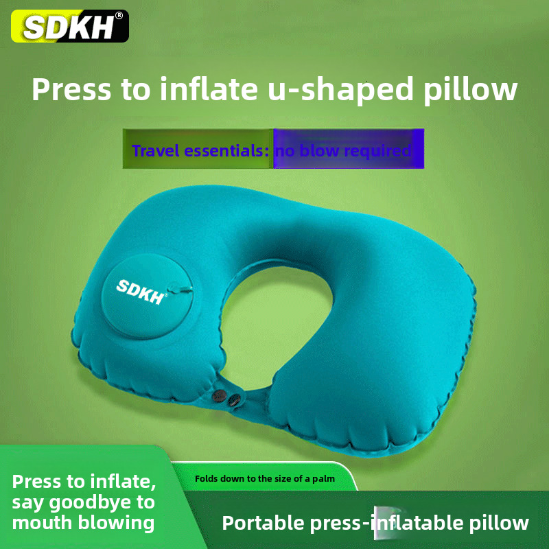 U-Shaped Inflatable Portable Neck Pillow Foldable for Car and Airplane Travel Protects Cervical Vertebrae Traction Device