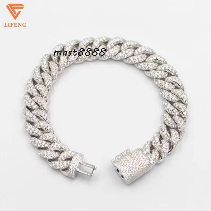 Lifeng Jewelry 14mm VVS Moissanite Baguette Cuban Link Bracelet Ice Out Hiphop S925 Sterling Diamond Bracelet