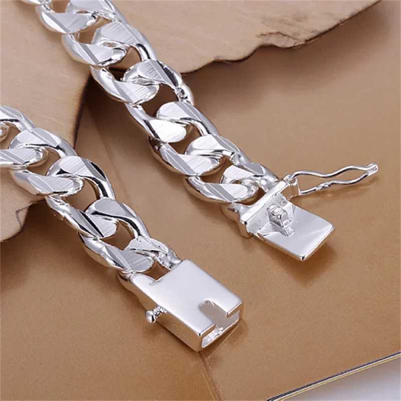 New Highend Wens Mens Fine Silver Color Bracelet Fashion Jewelry Gift Mens 10MM Square Beautiful Gem Y250904
