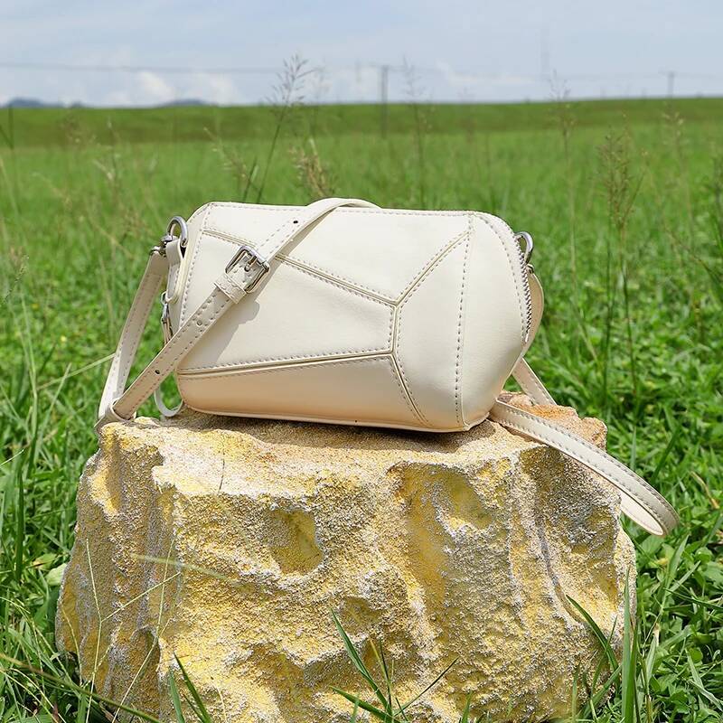 New Women's Genuine Leather Women Crossbody Bags Fashion Geometric Splicing Vegetable Tanned Cowhide Shoulder Bag