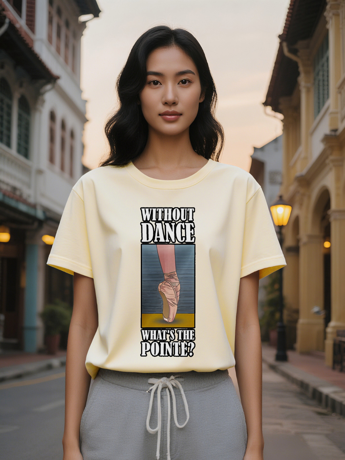 Large XL Women's Casual Crew Neck T-Shirt with Pointe Shoes Print Without Dance What S the Point Design Lightweight Stretchy Plus Size