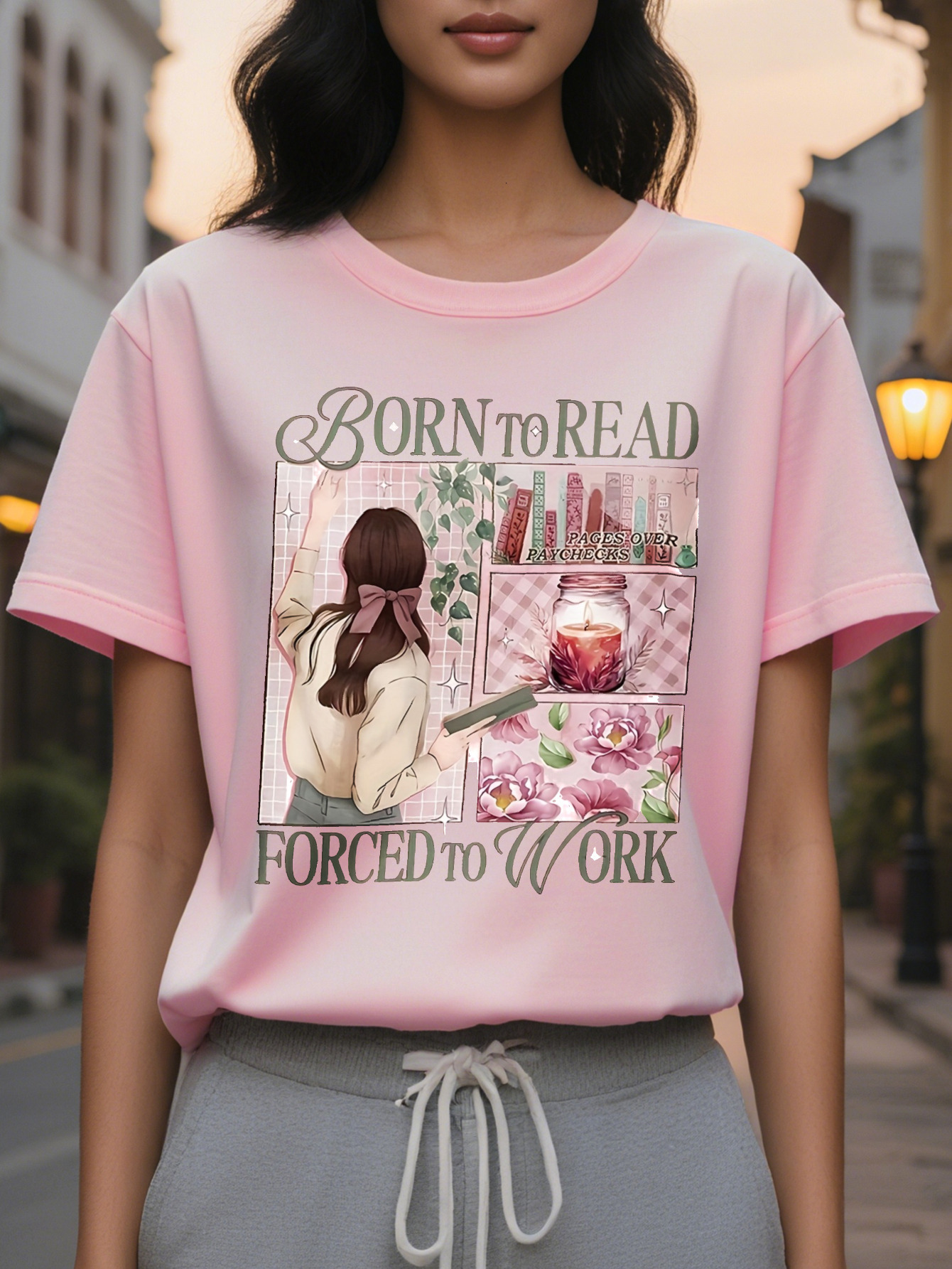 Large XL Born to Read Women S T Shirt Casual Crew Short Sleeve Round Neck Tee with Lover Design Perfect for Spring Plus Size