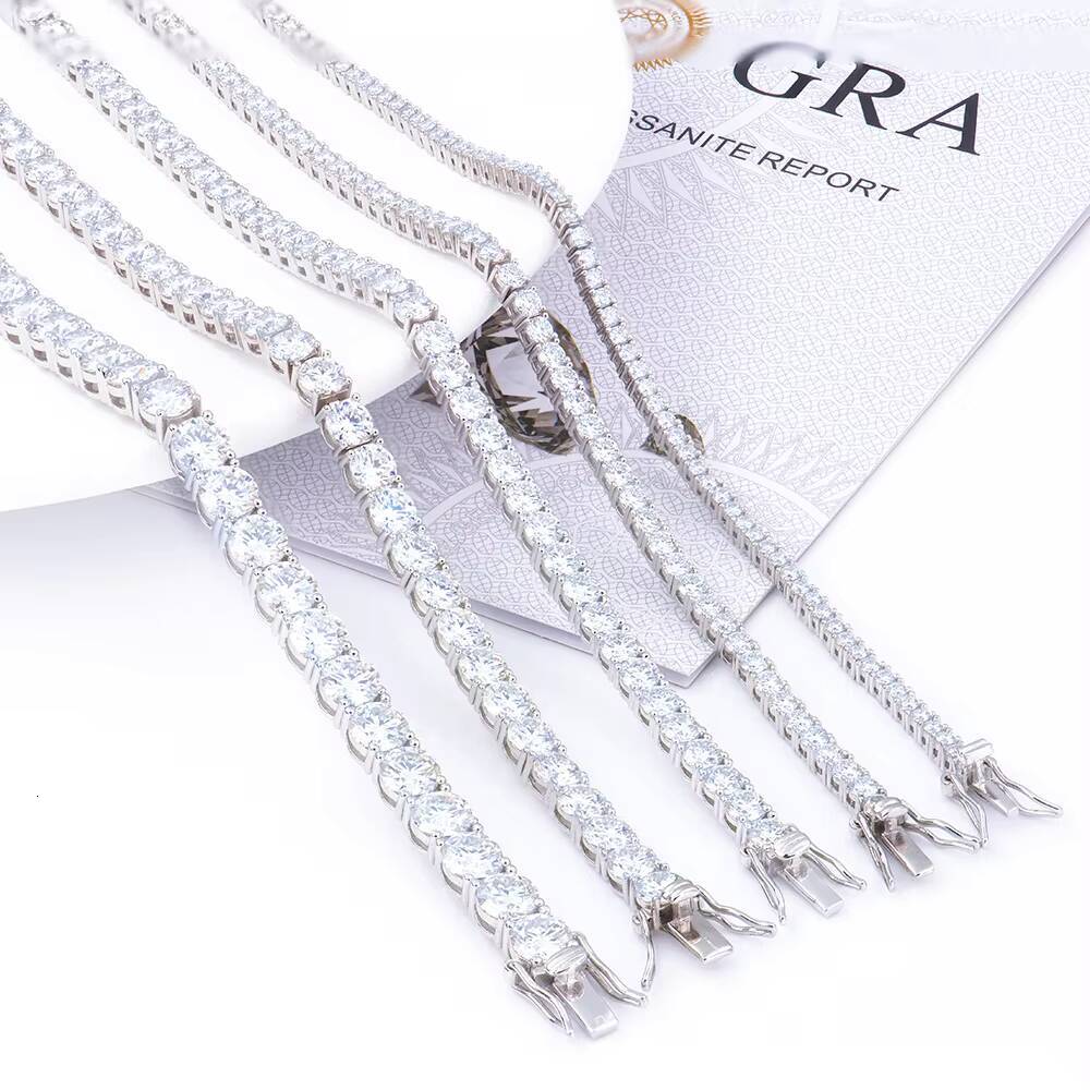 Wholesale Classic Hip Hop 2mm to 6mm DEF VVS Moissanite Silver Tennis Bracelet Link Chain for GIRL for Gift for Confessing love