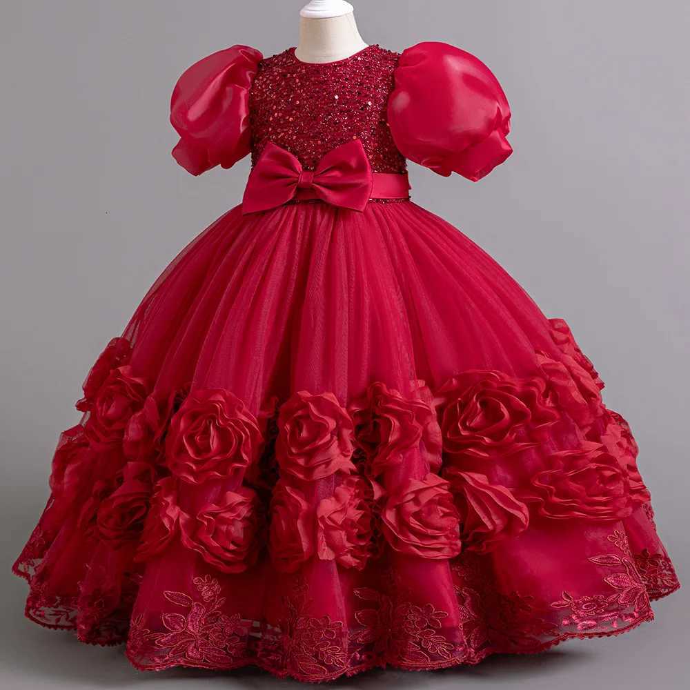 4-12 years old flower boy wedding dress evening dress sequins long Halloween girl dress Christmas performance host speeches Z250904