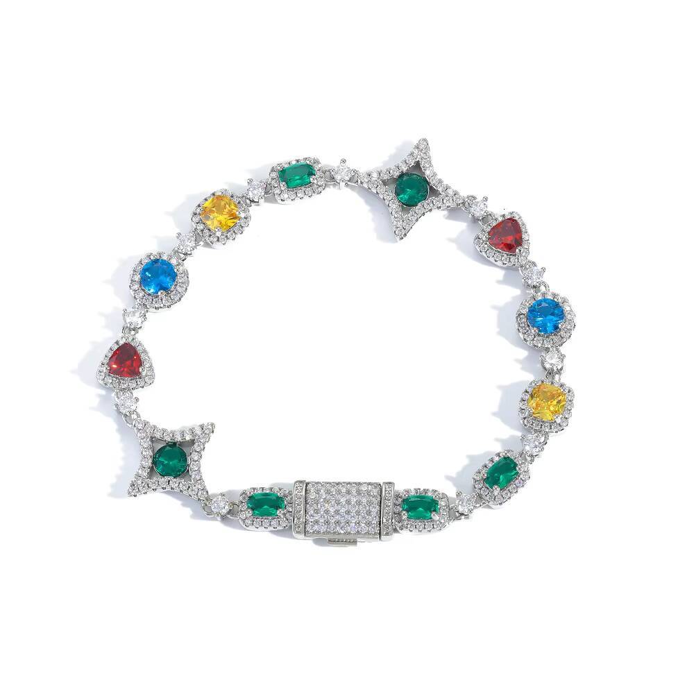 925 silver diamond-embedded hand chain; Hip-hop style ice-type diamond Cuban link hand chain jewelry