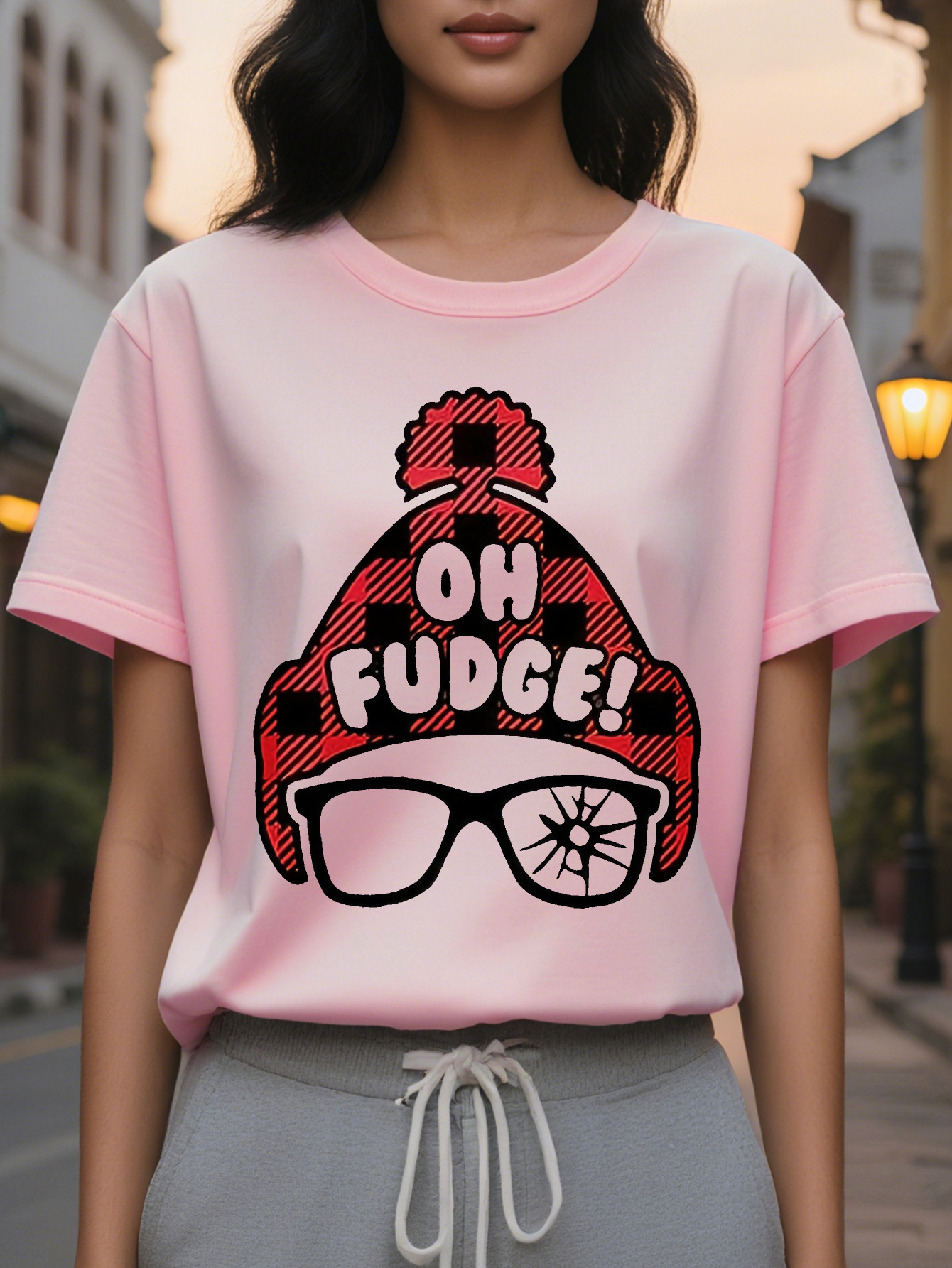 Christmas Graphic Print Fit Short Sleeve Classic Crew Neck Relaxed Casual Tee Women Perfect for Daily Wear Womens