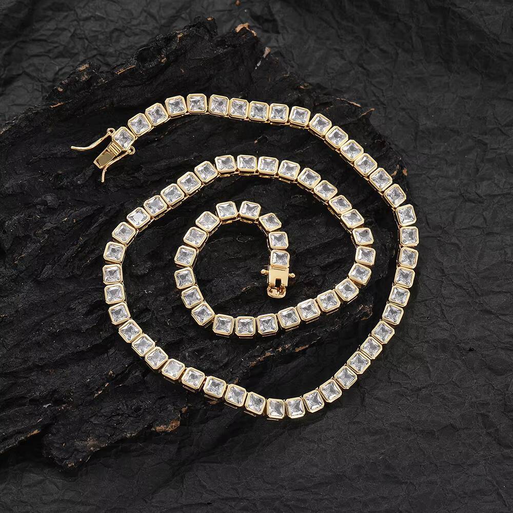 HipHop Copper 4X4MM Cubic Zirconia Tennis Choker Chain Iced Out Jewelry Diamond Cadena Tennis Chain CZ Tennis Necklace
