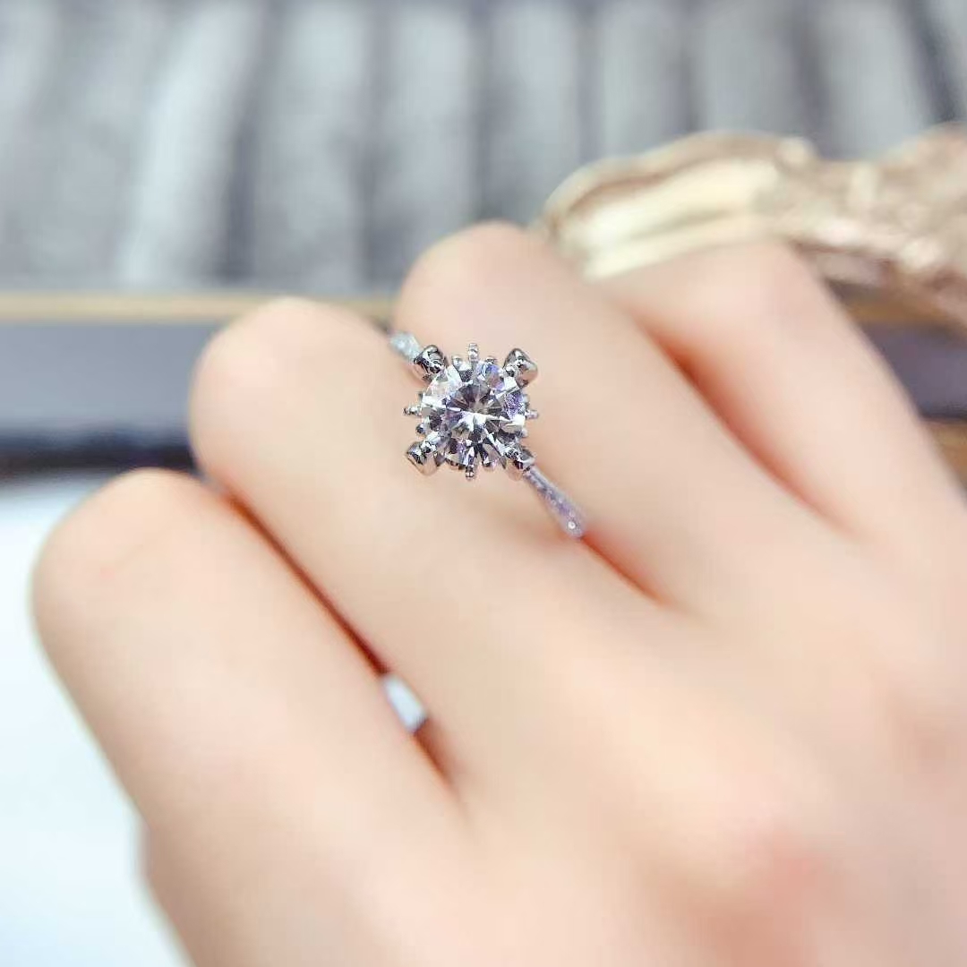 925 silver moissanite ring for engagement 6.5mm 1ct D color moissanite wedding ring for women