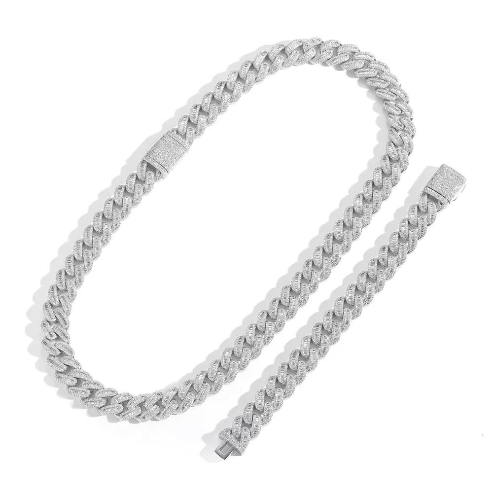 NUOYA Wholesale Hip Hop Jewelry Silver Cuban Chain Necklace Iced Out Diamonds Cuban Link Chain Unisex Gift