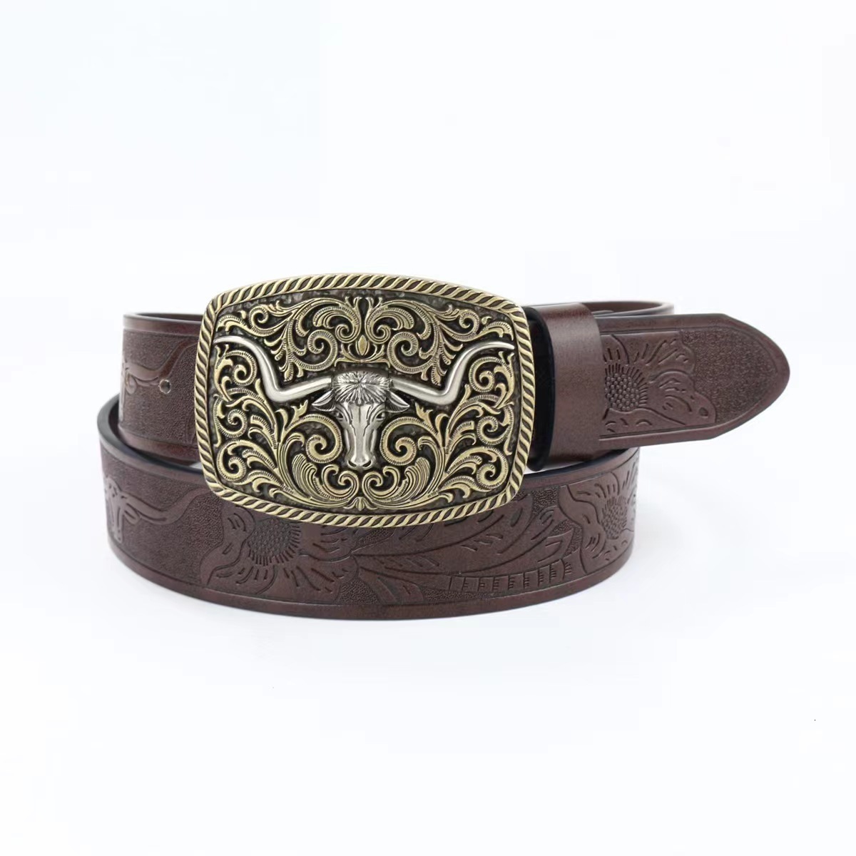 Men Women-Western-Cowboy-PU Leather-Belts - Vintage Belt Floral Engraved Buckle Belt for Jeans 250117