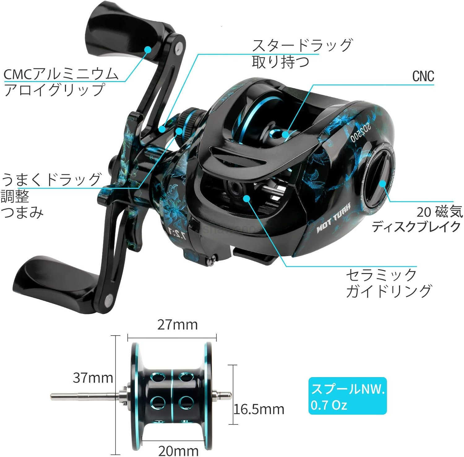 Baitcasting Fishing ReelsSnow Demon Beginners EditionBaitcaster Reel1764 Lbs Max Drag721 Gear Ratio 41BBCarbon Fiber Frame W250904