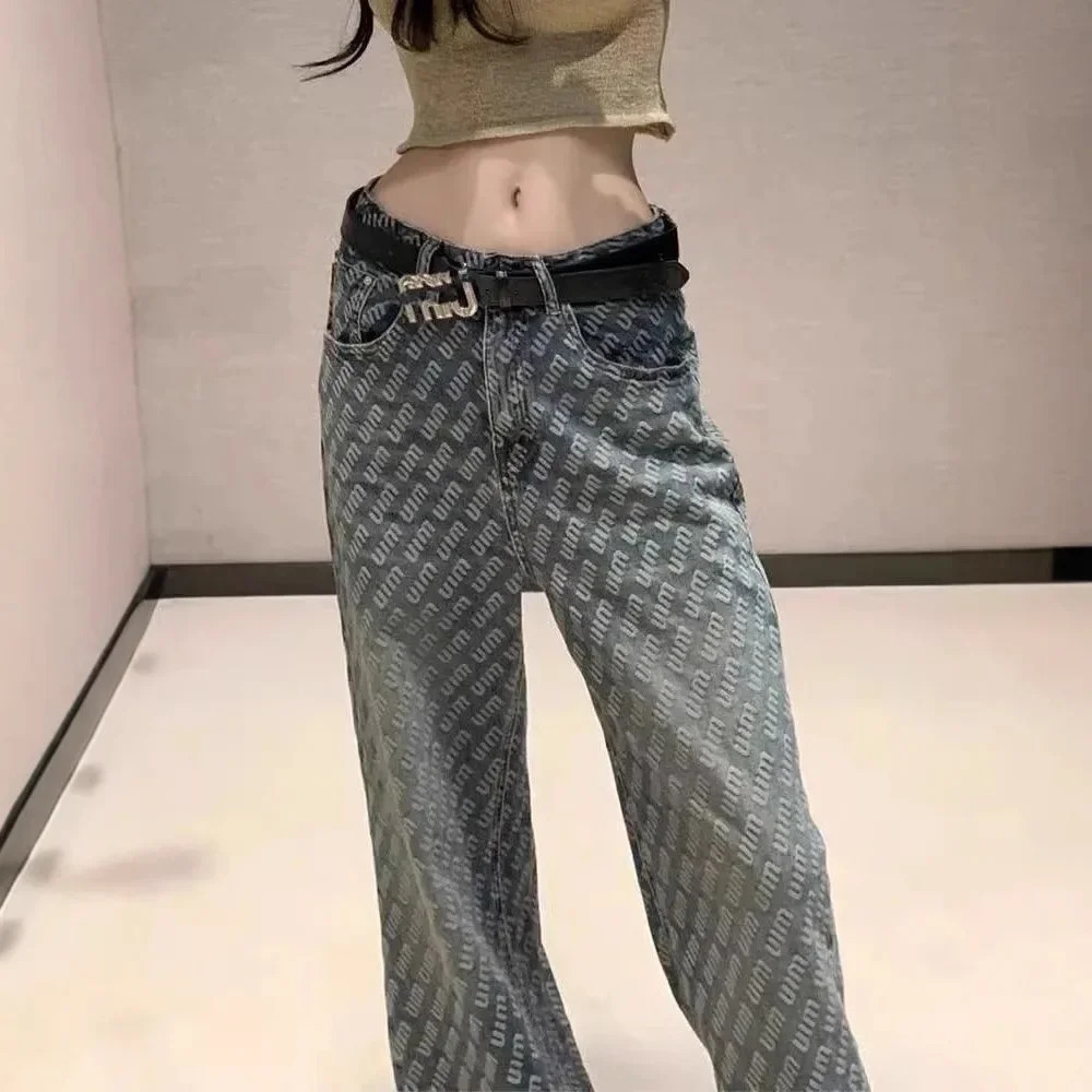 Fashion Slimming StraightLeg Long Jeans For Women HighWaisted LooseFit Denim Trousers Trendy Letter Print n 250823
