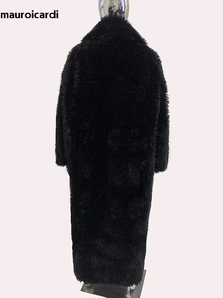 Mauroicardi Spring Winter Extra Long Oversized Black Thick Warm Shaggy Hairy Faux Fur Coat Men y Maxi Furry Overcoat 250904