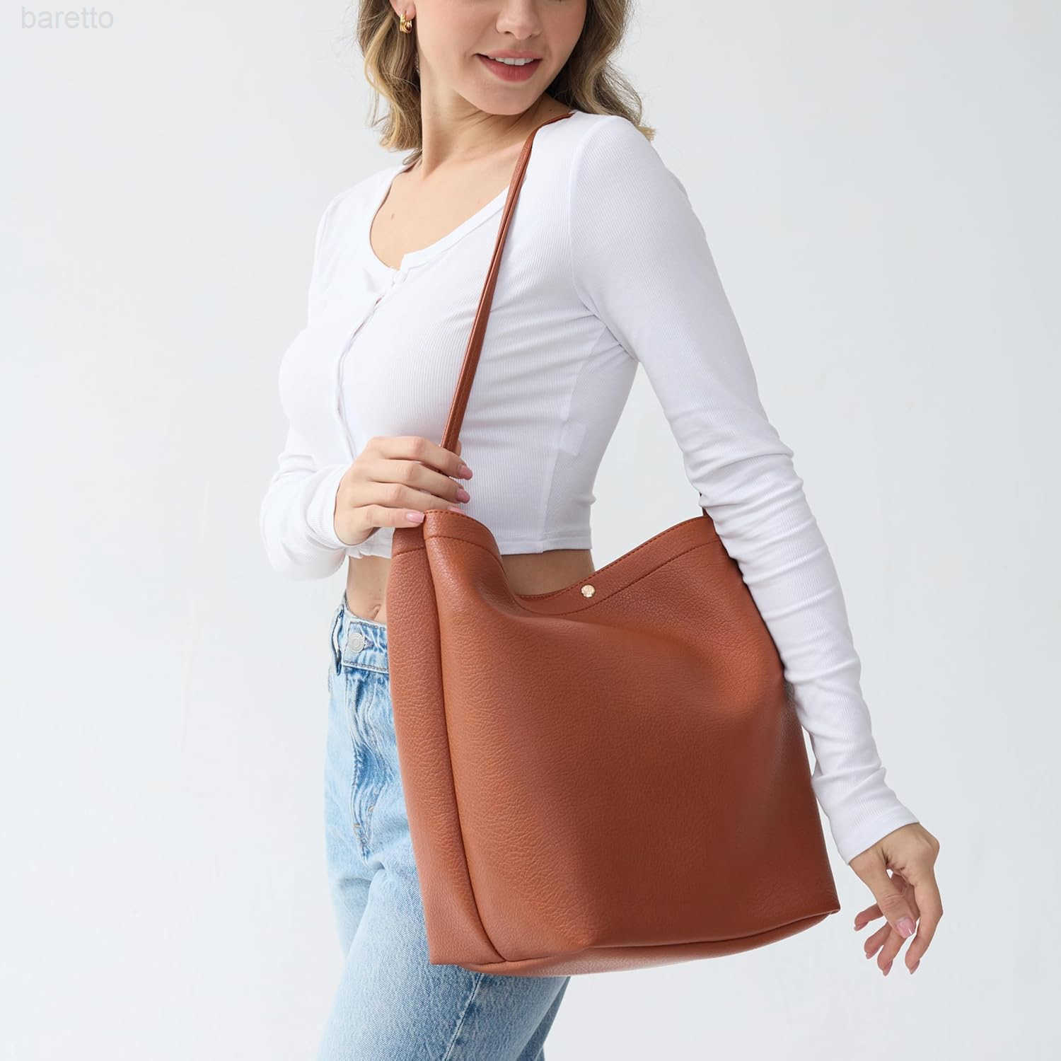 Hobo Bag for Women Vegan Leather Bucket Bags Minimalist Shoulder Handbag M250904