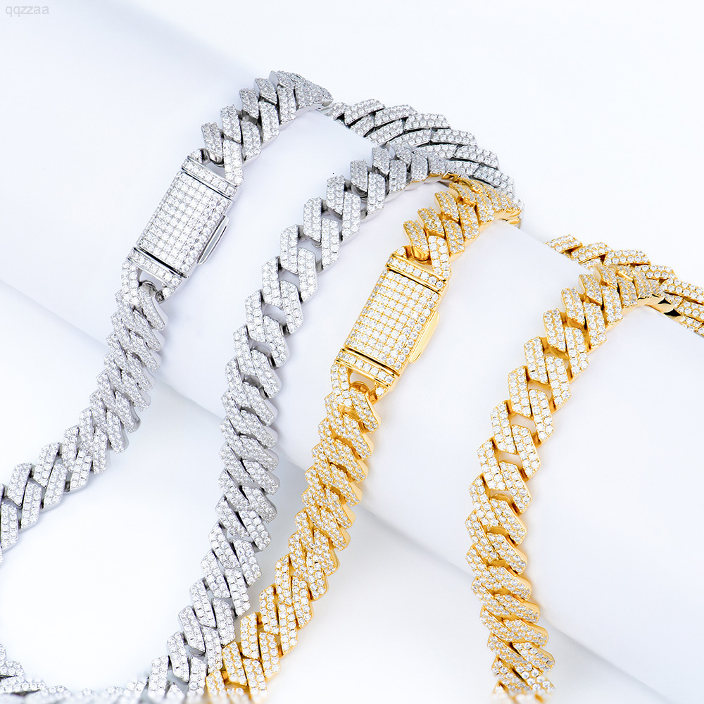 Wholesale Jewelry Hip Hop Style 10mm Iced Out Gold Plated Silver 925 Vvs Diamond Moissanite Cuban Link Chain