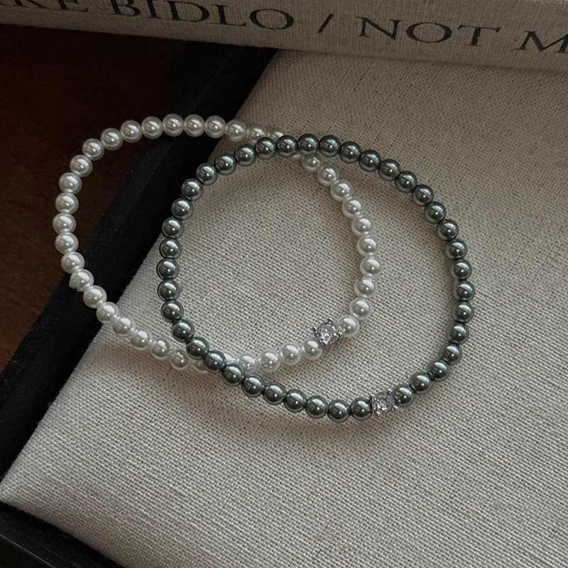 antic French Shiny Zircon White Gray Simulated Pearl Beaded Strand Bracelets for Women Simple Elegant Jewelry Accessories Y250904