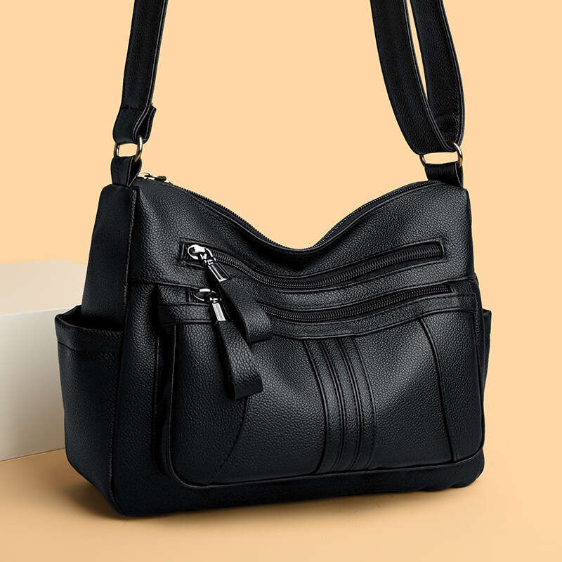 Fashion Solid Color High-Grade Leather Feel Mom Middle-Aged Grocery Overseas Elderly Single Shoulder Crossbody Bag