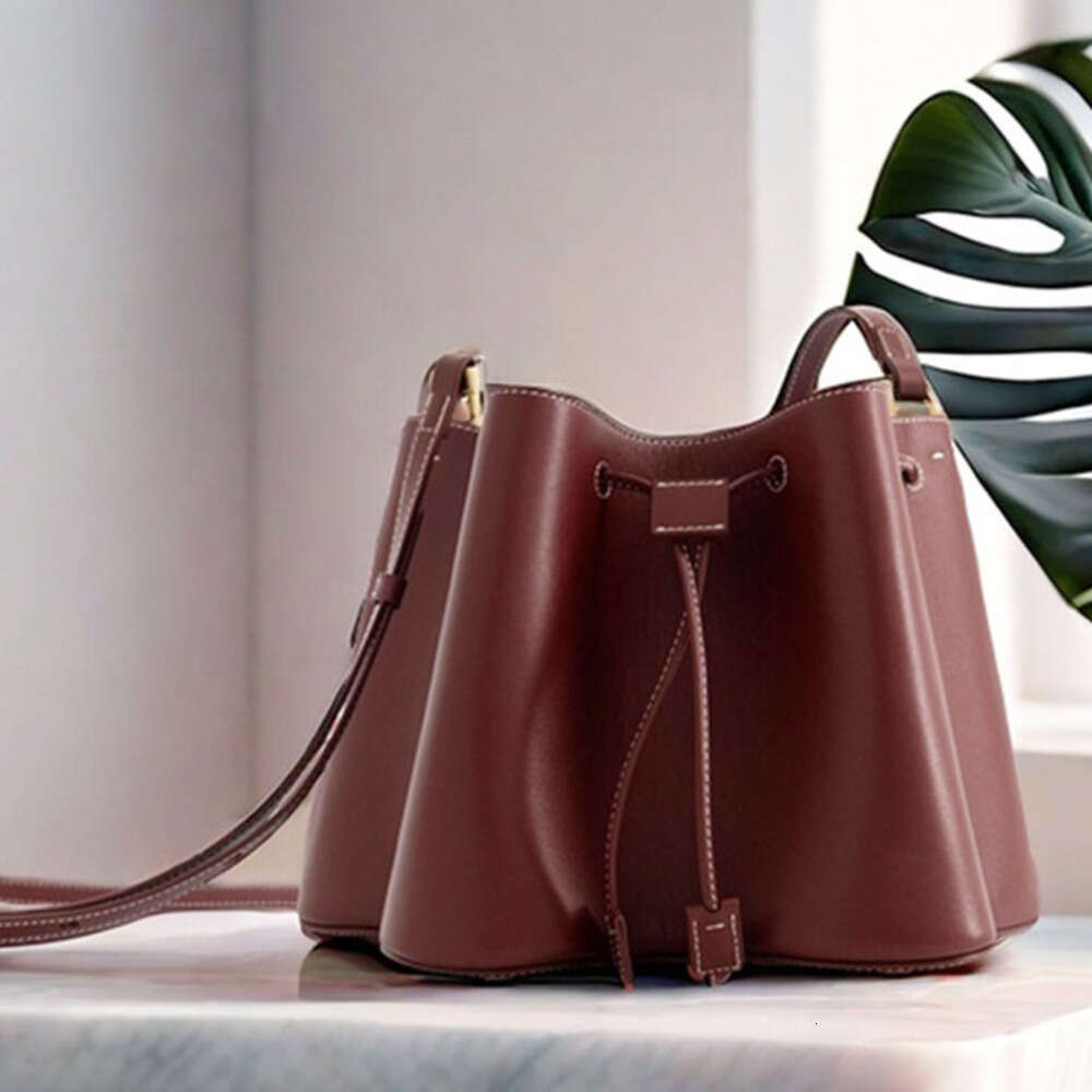 DHEssentials 2025 Women's Fashion Bucket Bag, PU Leather, Drawstring Top, Folded Design, Crossbody/Handheld, Wine Red/Light Brown/White