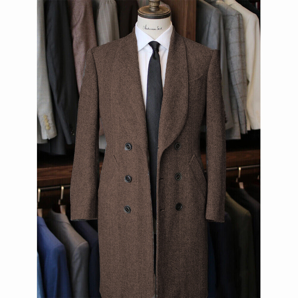 Elegant Men's Overcoat Herringbone Shawl Lapel Tailor-Made Windbreaker One Piece Double Breasted Warm Blazer Customized Overgarment Plus Size