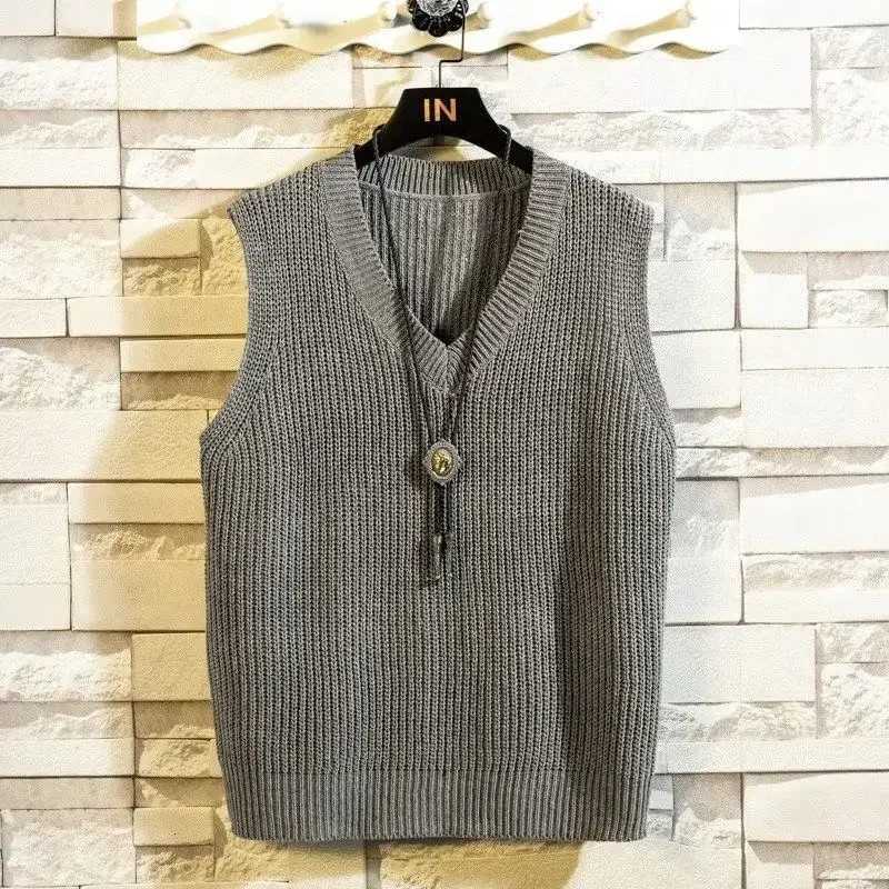 Mens Clothing V Neck Plain Vest Knit Sweater Male Sleeveless Solid Color Waistcoat Classic Cheap Best Selling Products 2024 HotXJ250904