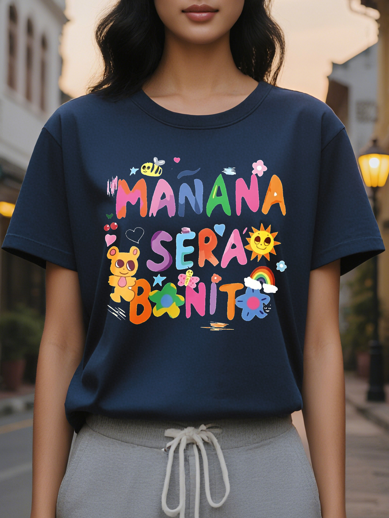 Large XL Carnival Cartoon Letter Casual T-Shirt Crew Neck Short Sleeves Slight Stretch Sports Tee Women's Activewear Music Plus Size