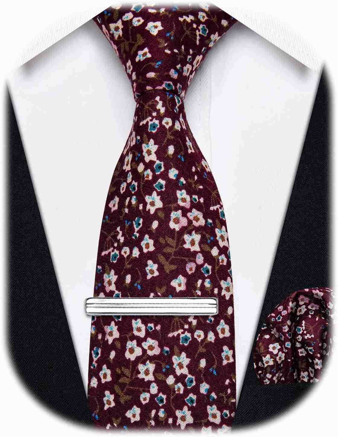 Tie for Men 25 Printed Skinny Necktie Pocket Square Tie Clip Set Flower Wedding Party GroomW250904