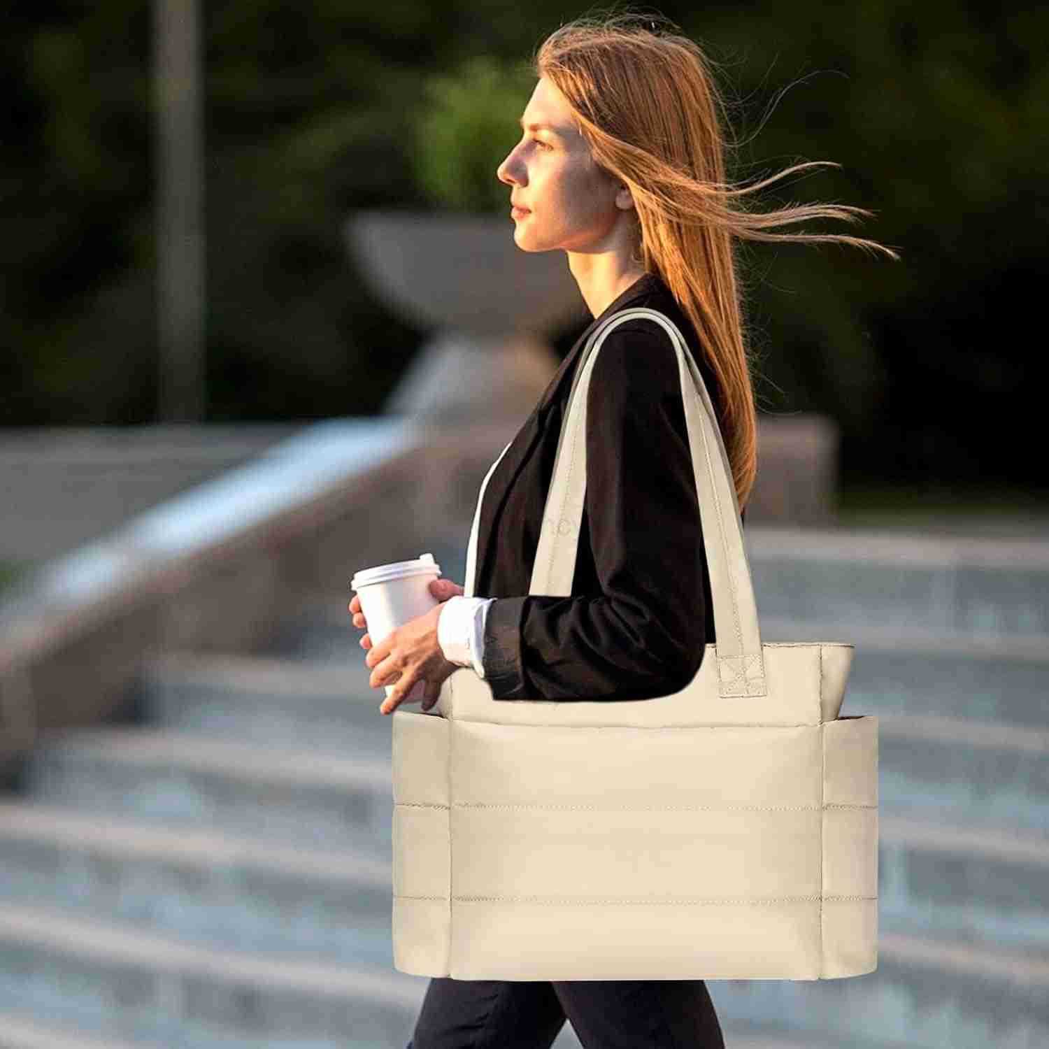 Tote Bag for Women Puffer Quilted Handbag with Compartments Lightweight Puffy Shoulder Bag for Travel Work GymW250904