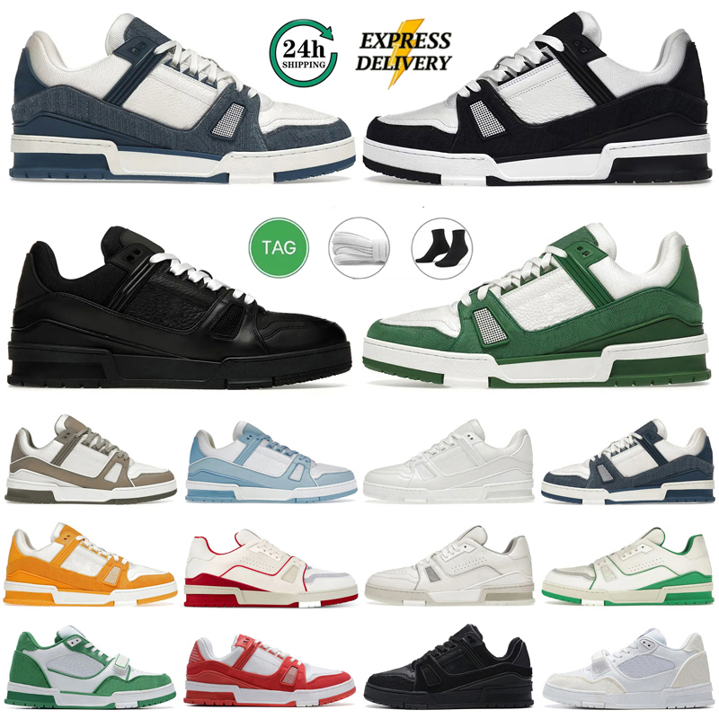 Low Trainer Designer Casual Shoes For Mens Womens Denim Black Blue Green Leather Luxury Plate-forme Sports Skate Walking Sneakers Men Trainers dhgate 36-45
