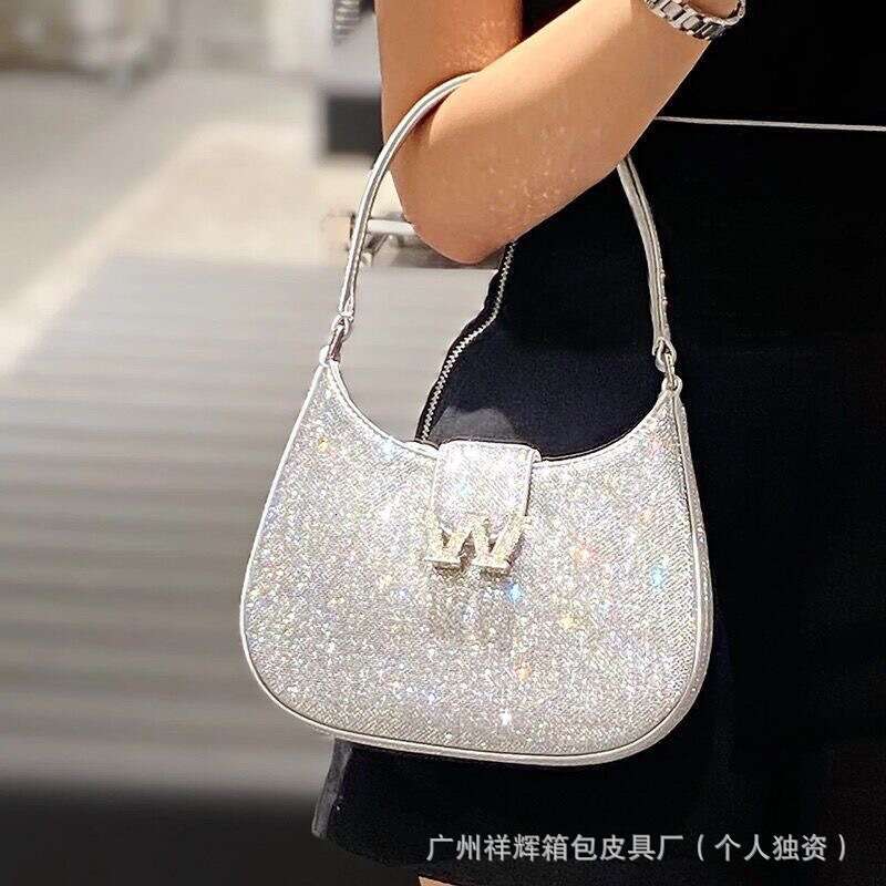 Fashion Simple Rhinestone Single Shoulder French Underarm Women Classic Mini Crescent Bag Wedding Handbag