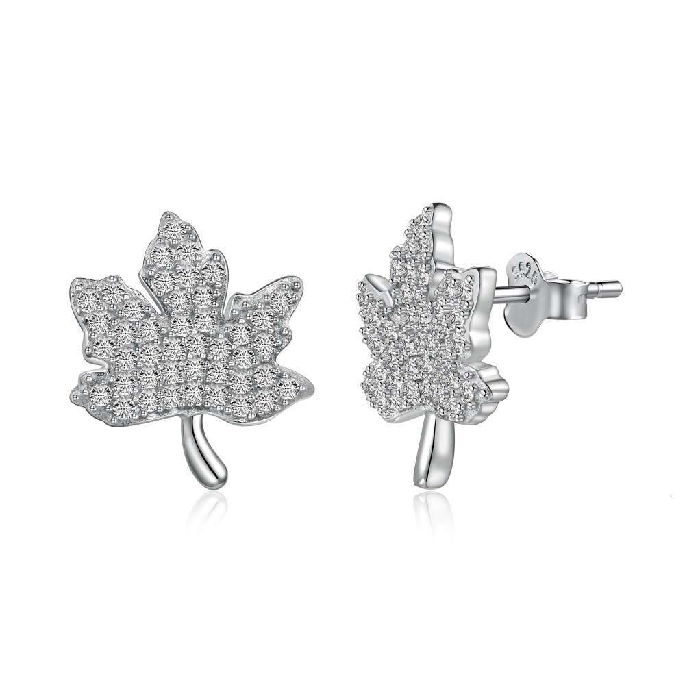 Korean Version New S Pure Sier Maple Leaf Butterfly Rose Flower Zircon Design Sense Niche Light Earrings for Women