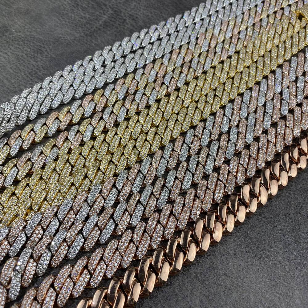 High Quality Hip Hop Fine Jewelry Men 12mm Full Iced Out Prong Solid Cuban Link Necklace Chain Bracelet