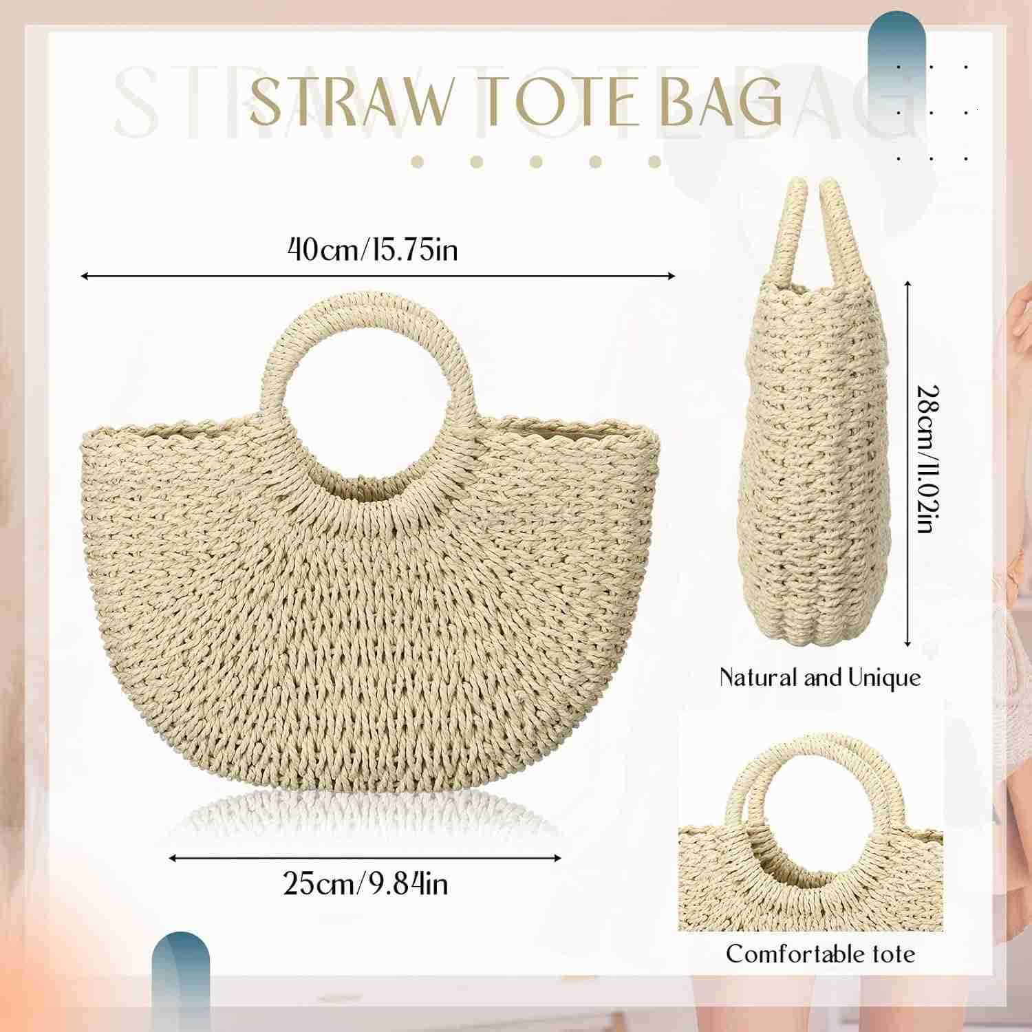 Frienda Straw Tote Bag Summer Beach Bag Handmade Straw Rattan Woven Handbag for Women Travel M250904