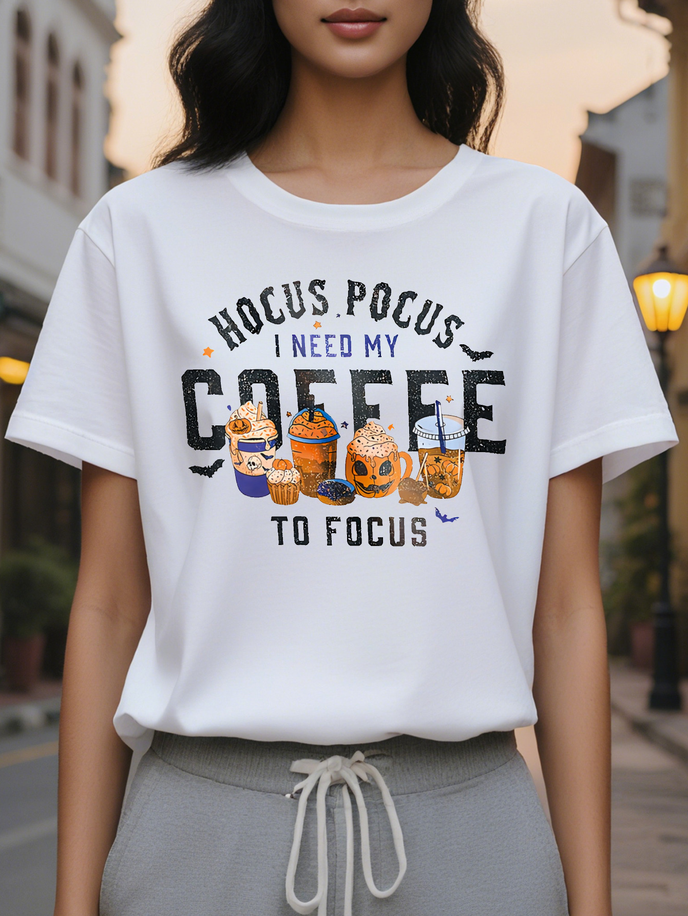 Women's Halloween Print T-Shirt Cute Hocus Pocus I Need My to Focus Graphic Semi Sheer Round Neck Casual Summer