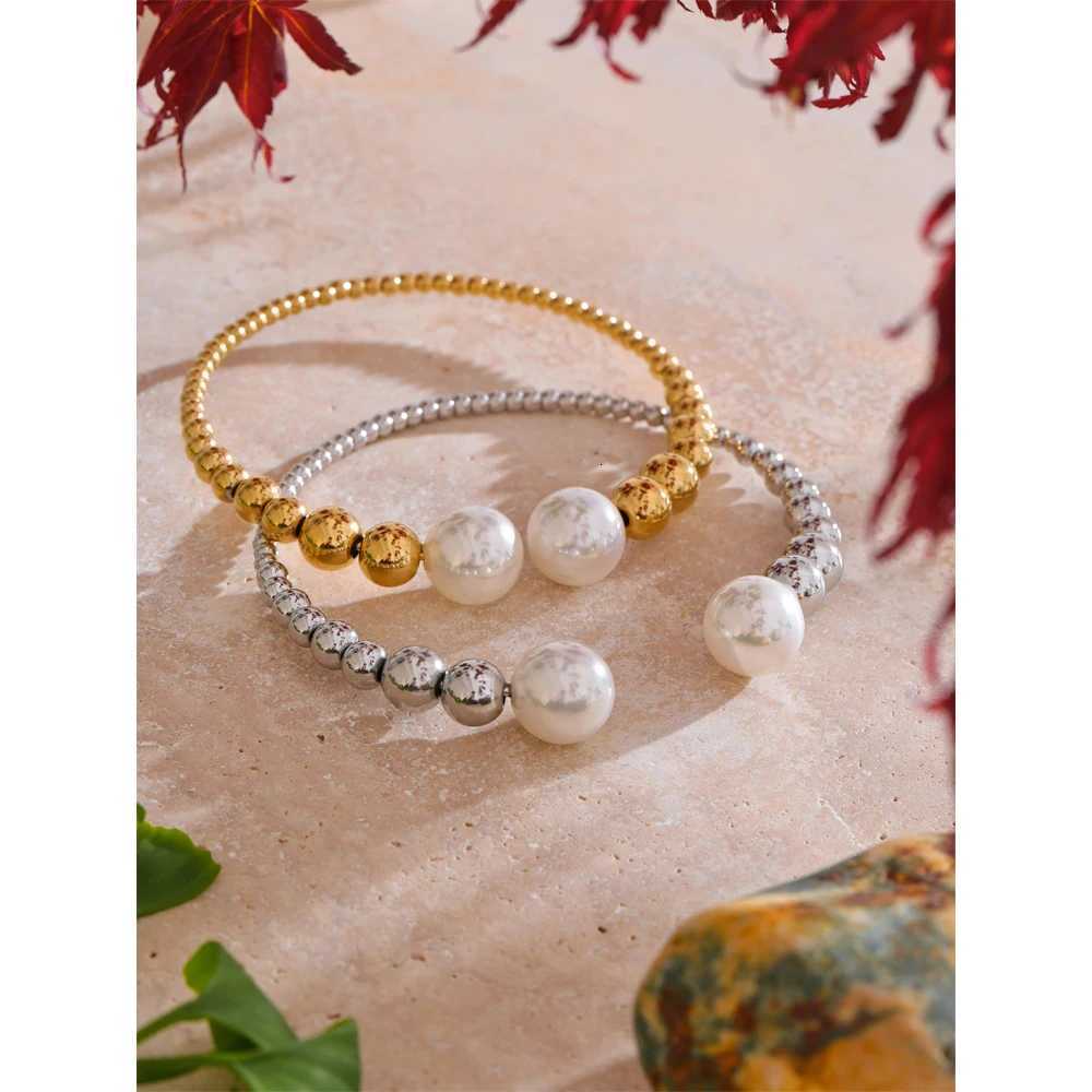60mm Popar Round Bead Pearl Chain Open Bracelet Bangle Tarnish Resistant Metal Stainless Steel Summer Attractive Jewelry Y250904
