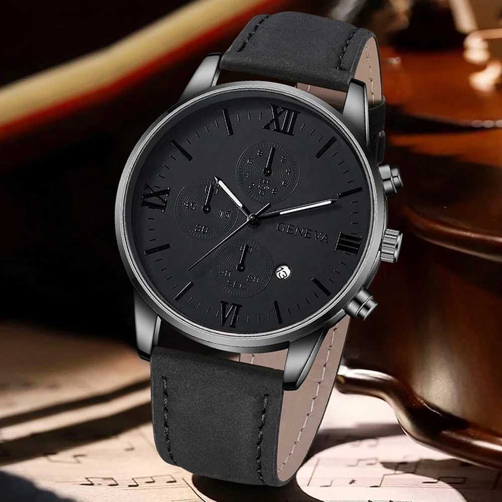 3PCS Black Mens Watch Set Business Trend Quartz Watch Bracelet Necklace Set Suitable for Daily Clothing Matching Perfect Gift X250904