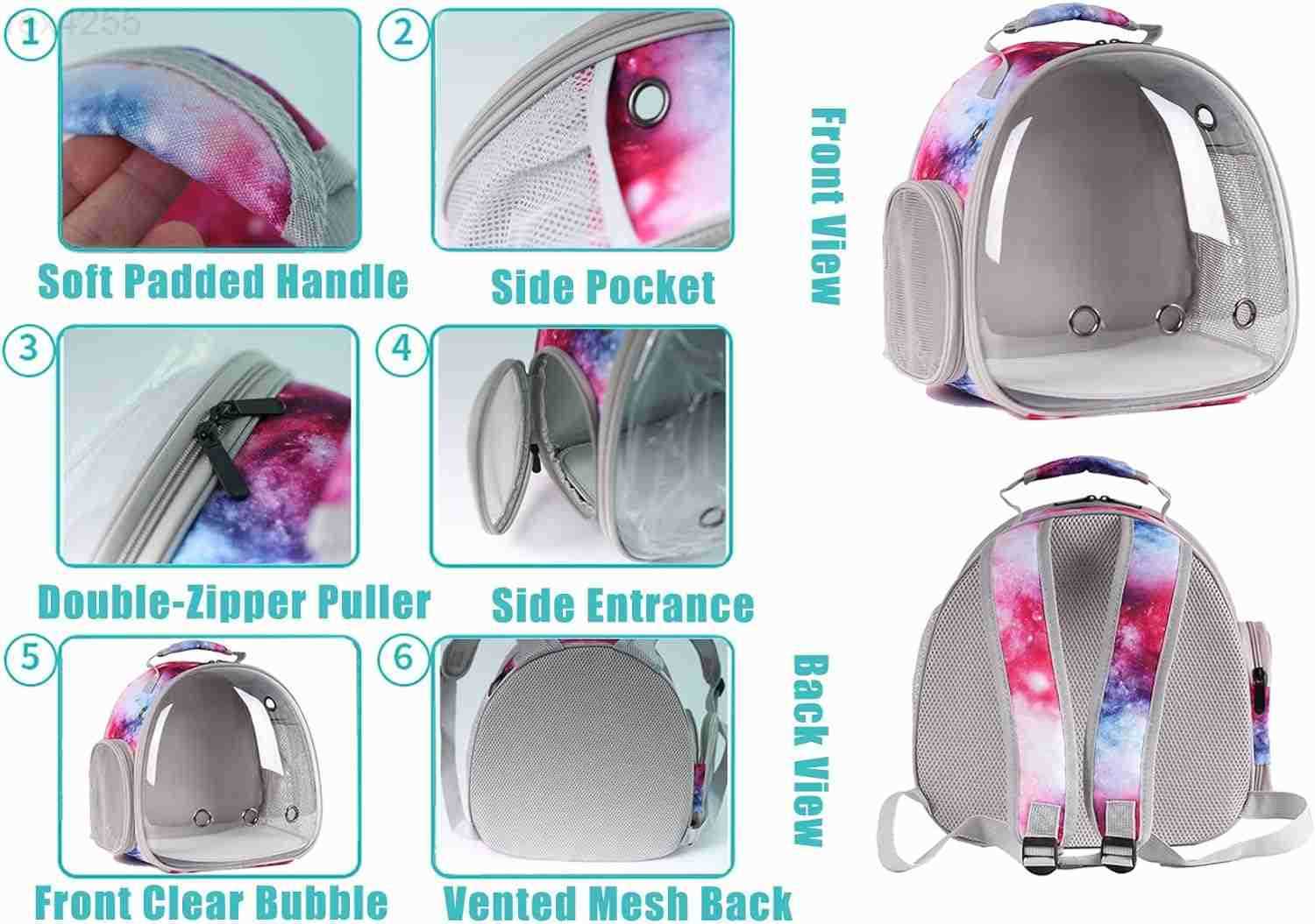 Backpack with Space Capsule Clear Bubble Window Portable Small Animal Backpack Travel Pet Carrier Galaxy for Guinea Pig Rabbit Bearded Dragon Rat Liza