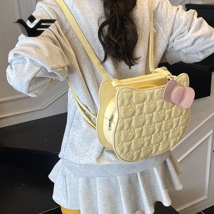 Feiyan Free Shipping New Designer Bag Luxury Shopping Bag Sweet Cute Kitty Cat Backpack Cartoon Bow Simple Fashionable Textured Student School Bag For