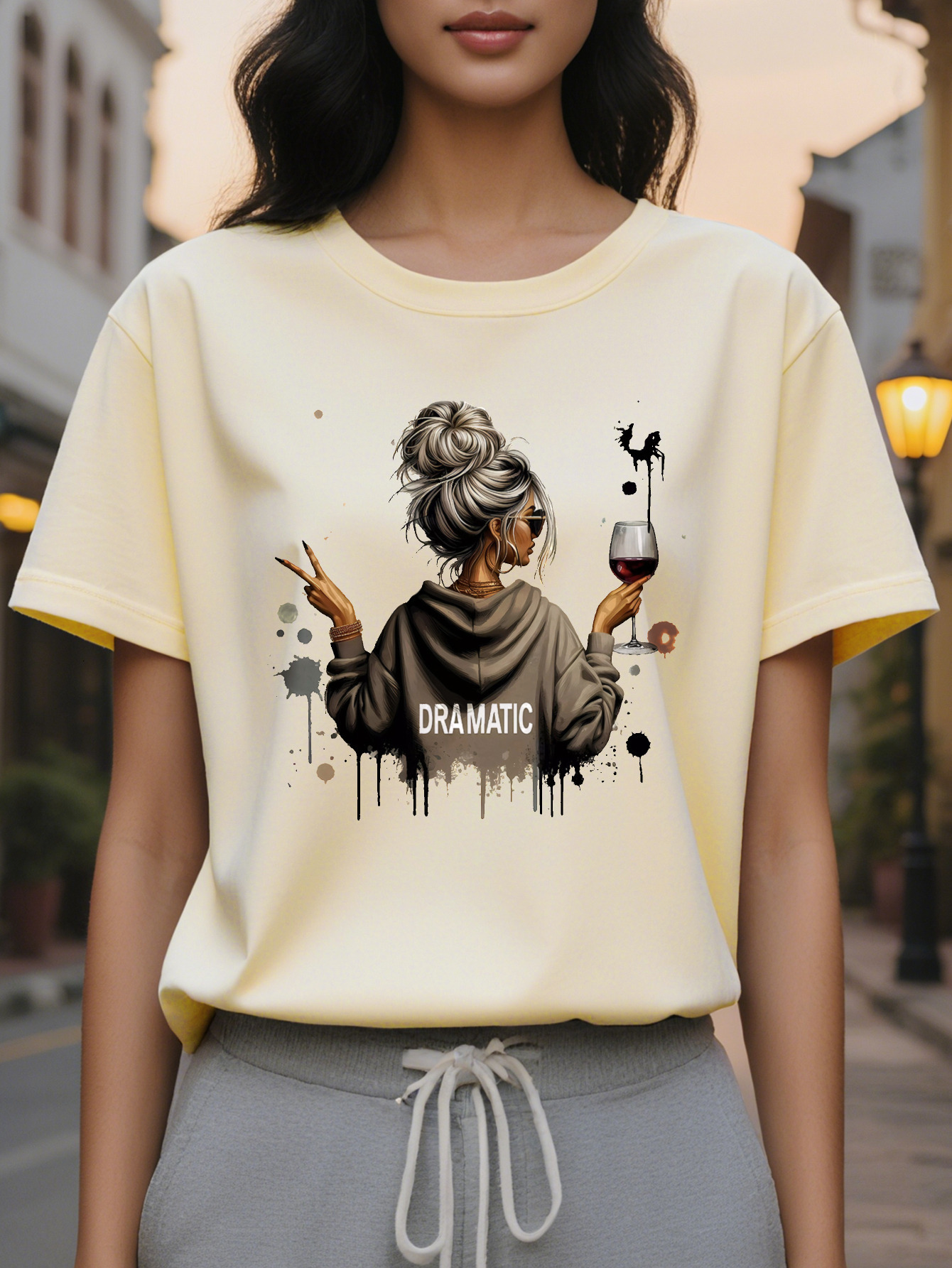 Women's White Pattern T-Shirt Eye Catching Letter Printing Elegant Summer Round Neck Short Sleeve Washable Wine