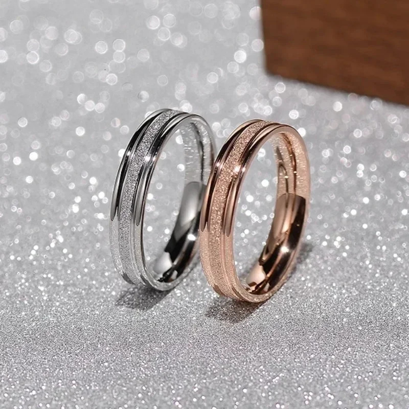 Trendy Rings Stanless Steel Fashion Rose Gold Color Frosted Ring Exquisite Women Men Jewelry Wedding Gift 250903