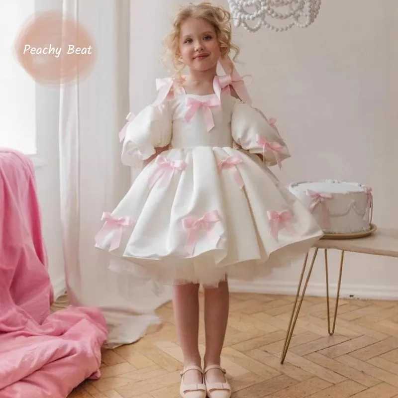 Baby Girl Princess Bow Strap Tutu Dress Infant Toddler Child Vestido Puff Sleeve Christmas Birthday Party Baby Clothes 2-14Y Z250904