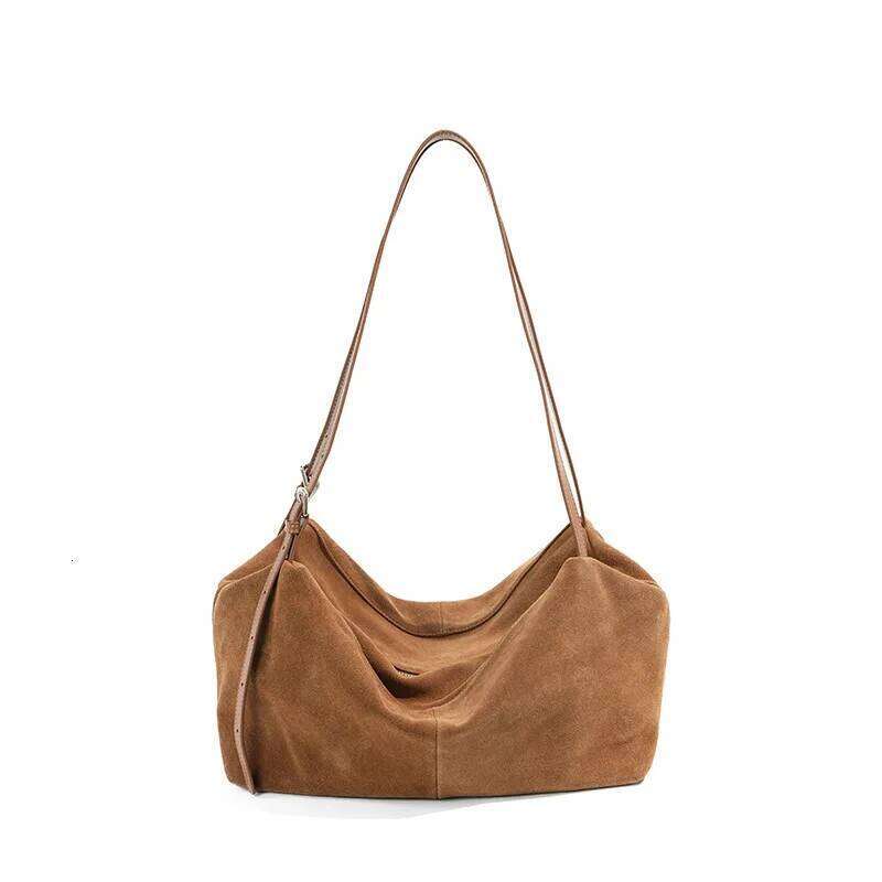 Versatile suede tote for autumn and winter, frosted cowhide, large capacity single shoulder armpit pillow bag