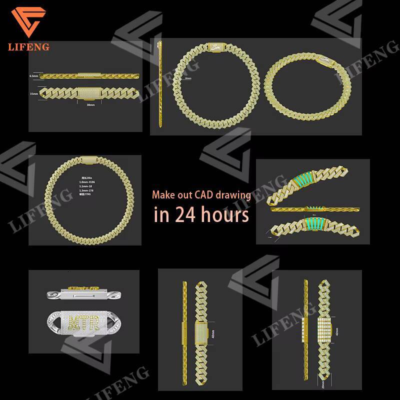 Custom White Gold Plated 16mm Baguette 925 Soild Silver Diamond VVS Moissanite Hiphop Cuban Link Chains Necklace Platinum