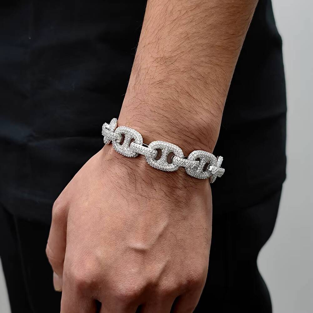 Fine jewelry; ice cube decoration bracelet; shiny diamond 8-gauge Cuban chain bracelet; 925 silver hip-hop jewelry; unis